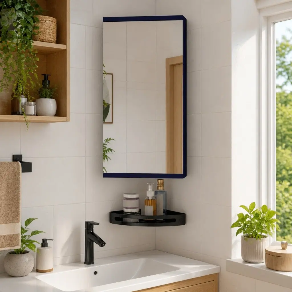 Corner Bathroom Cabinet Grey Wall-Mounted 30x24x60cm with Removable Shelves