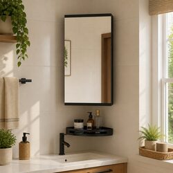 Black Corner Bathroom Mirror Cabinet 30x24x60cm