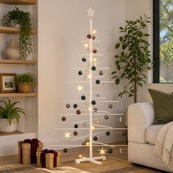 Wooden Christmas Tree Decoration 180cm Solid Pine Wood Stand Branches Seasonal