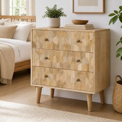 Drawer Cabinet Solid Wood Mango Brown Storage Chest 3 Drawers Sideboard