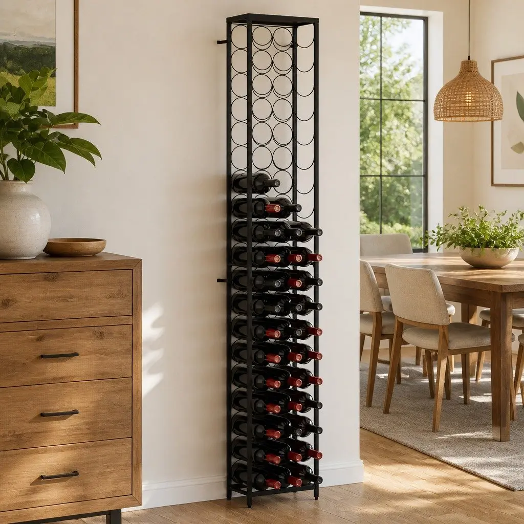 Wine Rack Black Wrought Iron Wall Mount Storage Display for 57 Bottles