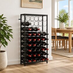 Wine Rack for 45 Bottles Black Wrought Iron Wall Mount Storage Display Stand