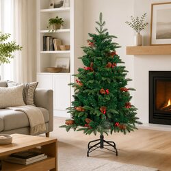 Artificial Hinged Christmas Tree 150cm Green with Cones Berries Realistic PE