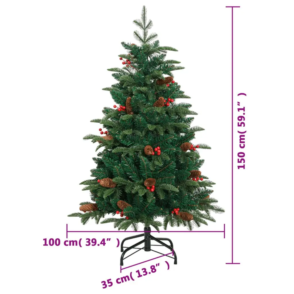 Artificial Hinged Christmas Tree 150cm Green with Cones Berries Realistic PE