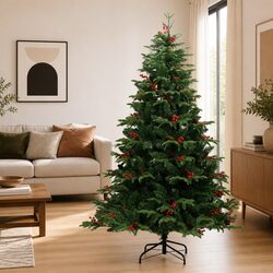 Artificial Hinged Christmas Tree 180cm Green with Cones Berries Lifelike PE Tips