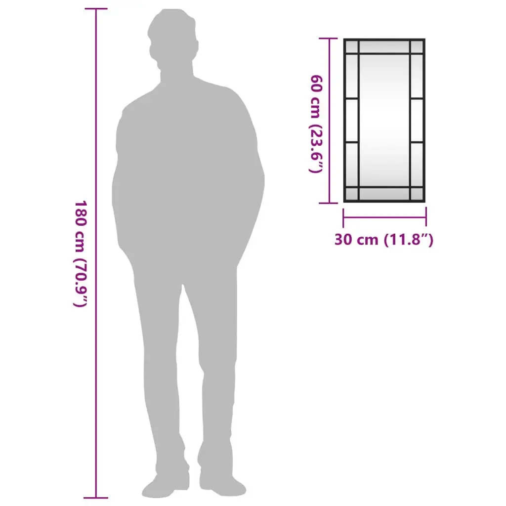 Wall Mirror Black 30x60 cm Iron Frame Vertical Horizontal Mount