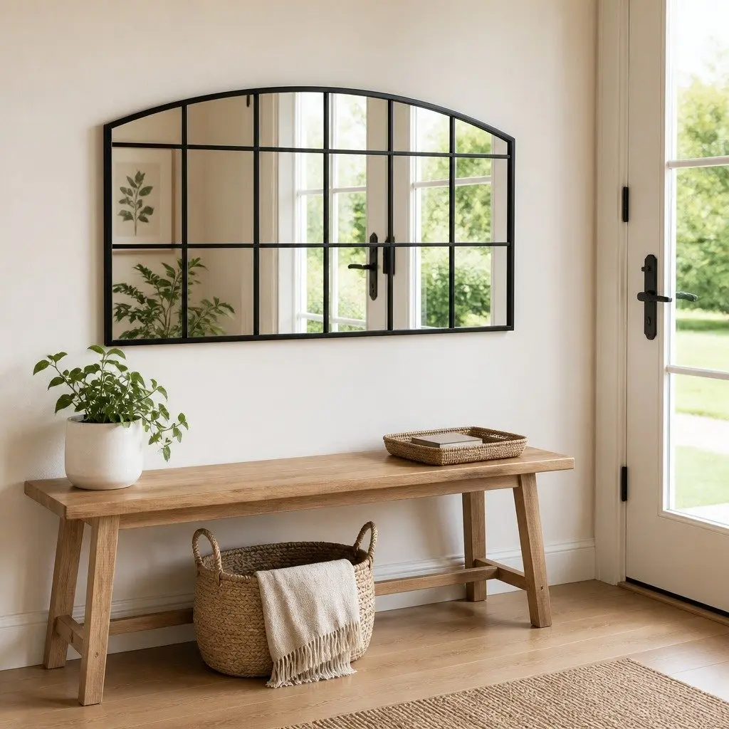 Wall Mirror Black 100x50 cm Arch Iron Frame Home Decor
