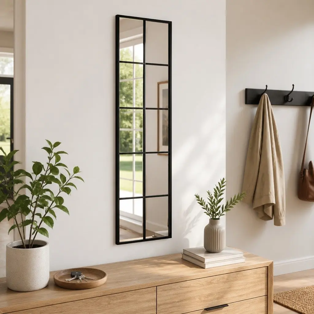 Wall Mirror Black 30x100 cm Vertical Horizontal Mount Minimalistic Home Decor