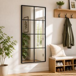 Wall Mirror Rectangle Black 40x80 cm Minimalist Iron Frame Glass Decor Hanging