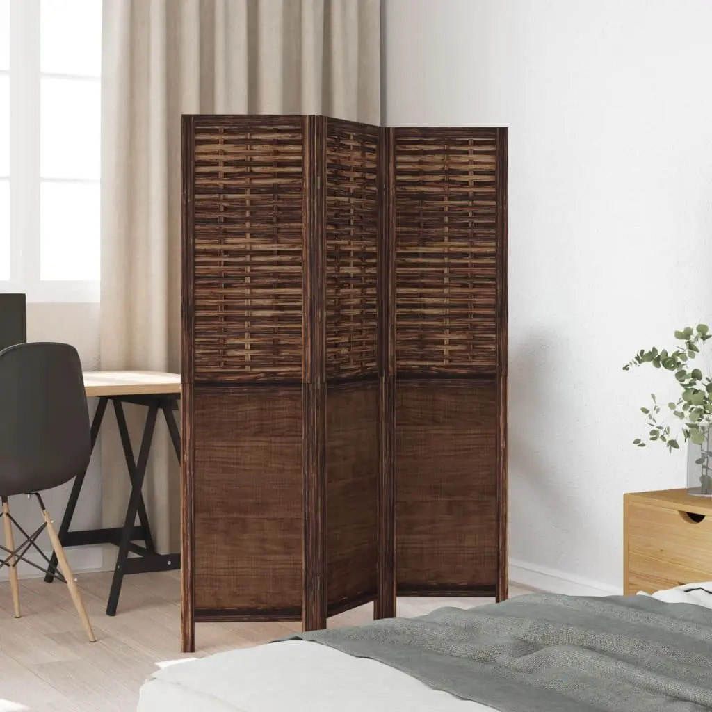 Room Divider Dark Brown 3 Panels Folding Privacy Screen Wood Frame Indoor Partition