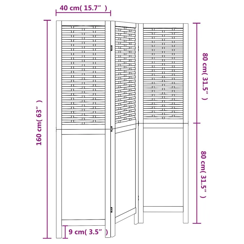 Room Divider Dark Brown 3 Panels Folding Privacy Screen Wood Frame Indoor Partition