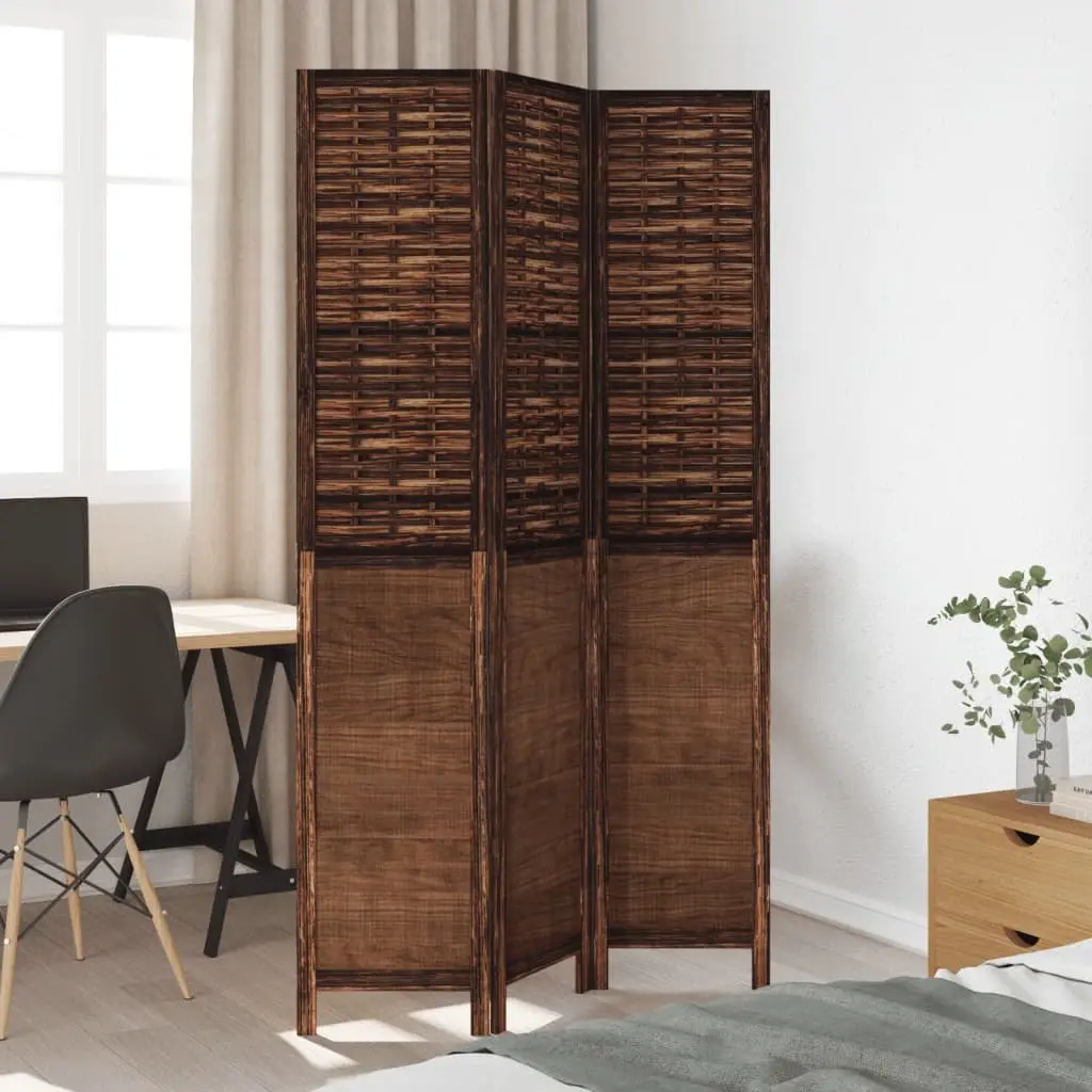 Room Divider Brown 3 Panel Folding Privacy Screen Wooden Partition Indoor Decorative