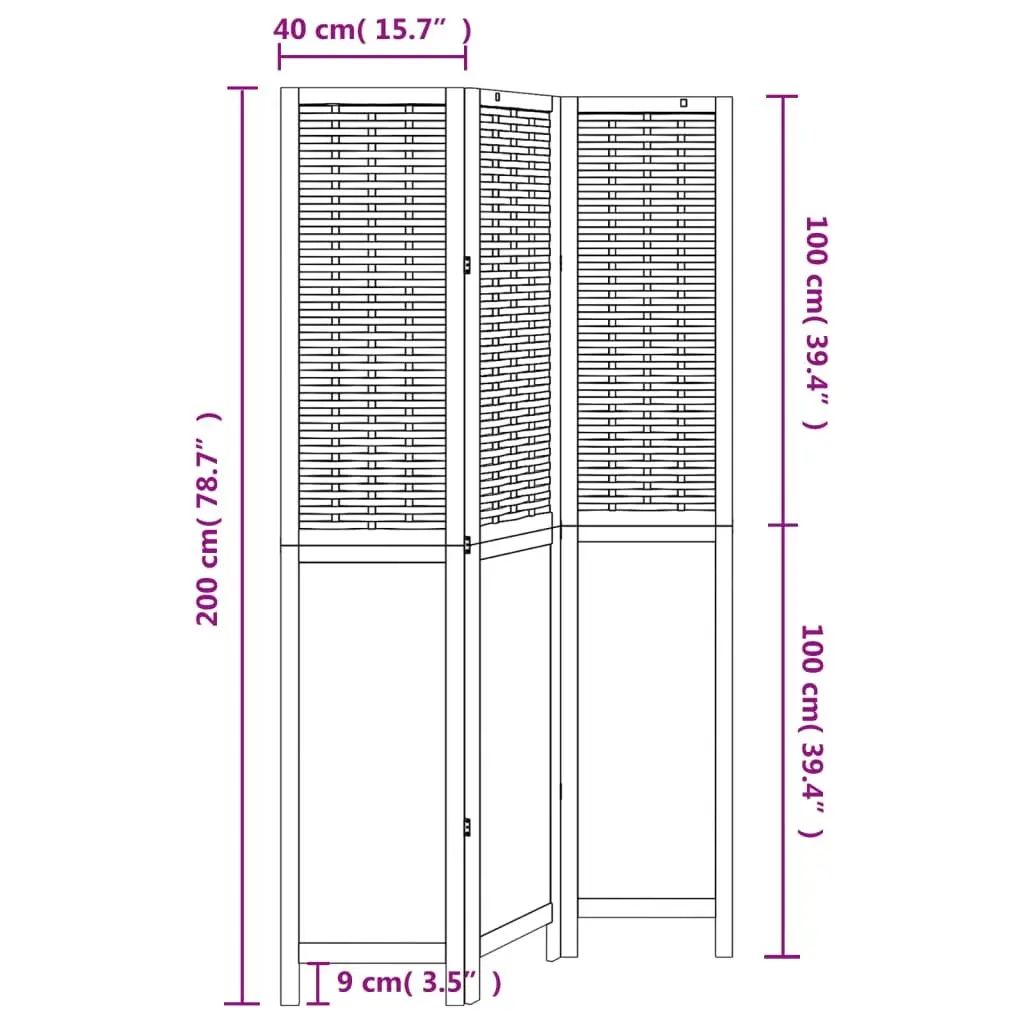 Room Divider Brown 3 Panel Folding Privacy Screen Wooden Partition Indoor Decorative
