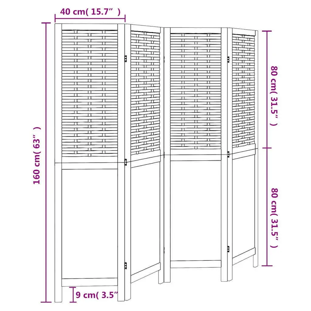 Room Divider Dark Brown 4 Panels Folding Privacy Screen Indoor Decor