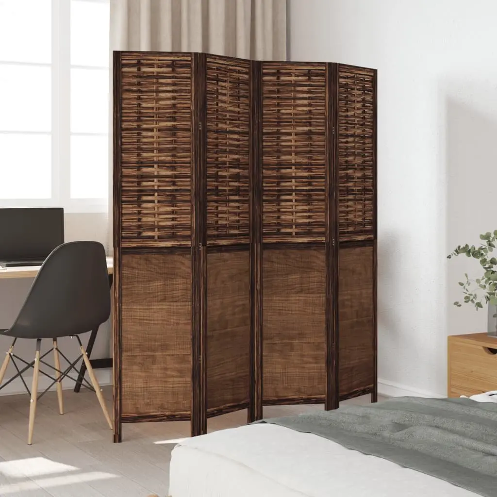 Room Divider Dark Brown 4 Panels Folding Privacy Screen Solid Wood Partition