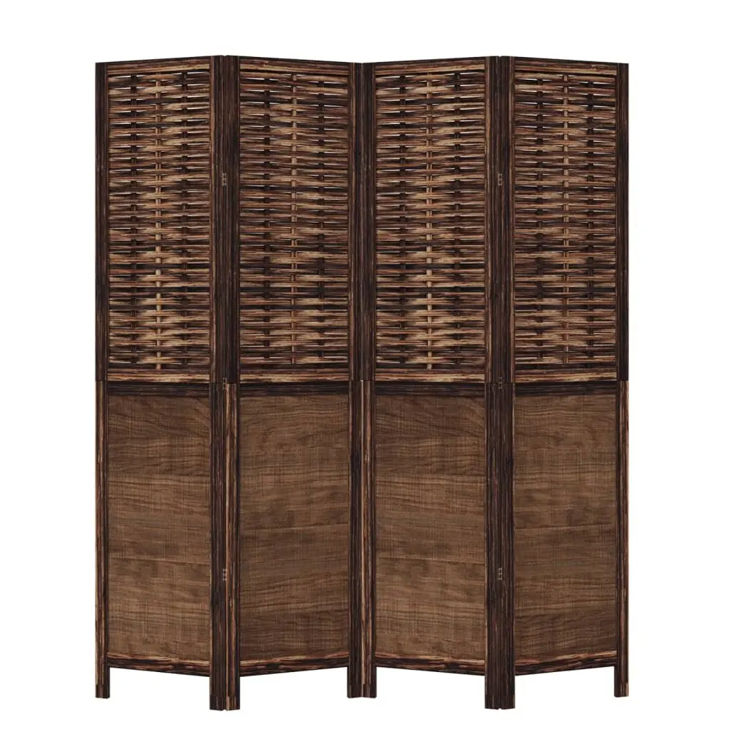 Room Divider Dark Brown 4 Panels Folding Privacy Screen Solid Wood Partition
