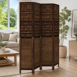 Room Divider 4 Panels Brown Folding Privacy Screen Indoor Partition Space