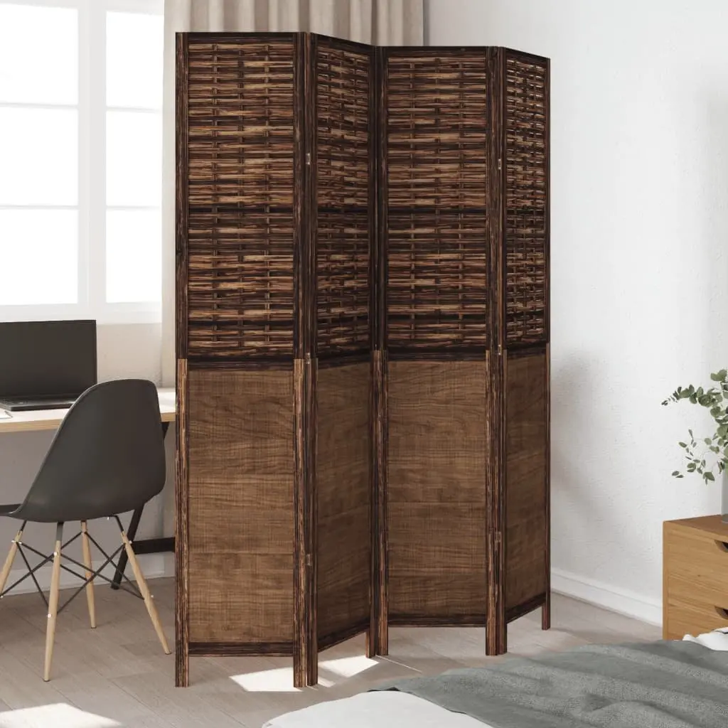 Room Divider Dark Brown 4 Panels Folding Privacy Screen Indoor Partition