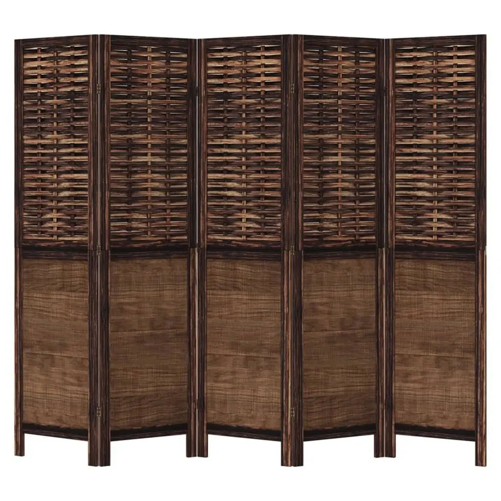 Room Divider Brown 5 Panels Folding Partition Privacy Screen Indoor Decorative