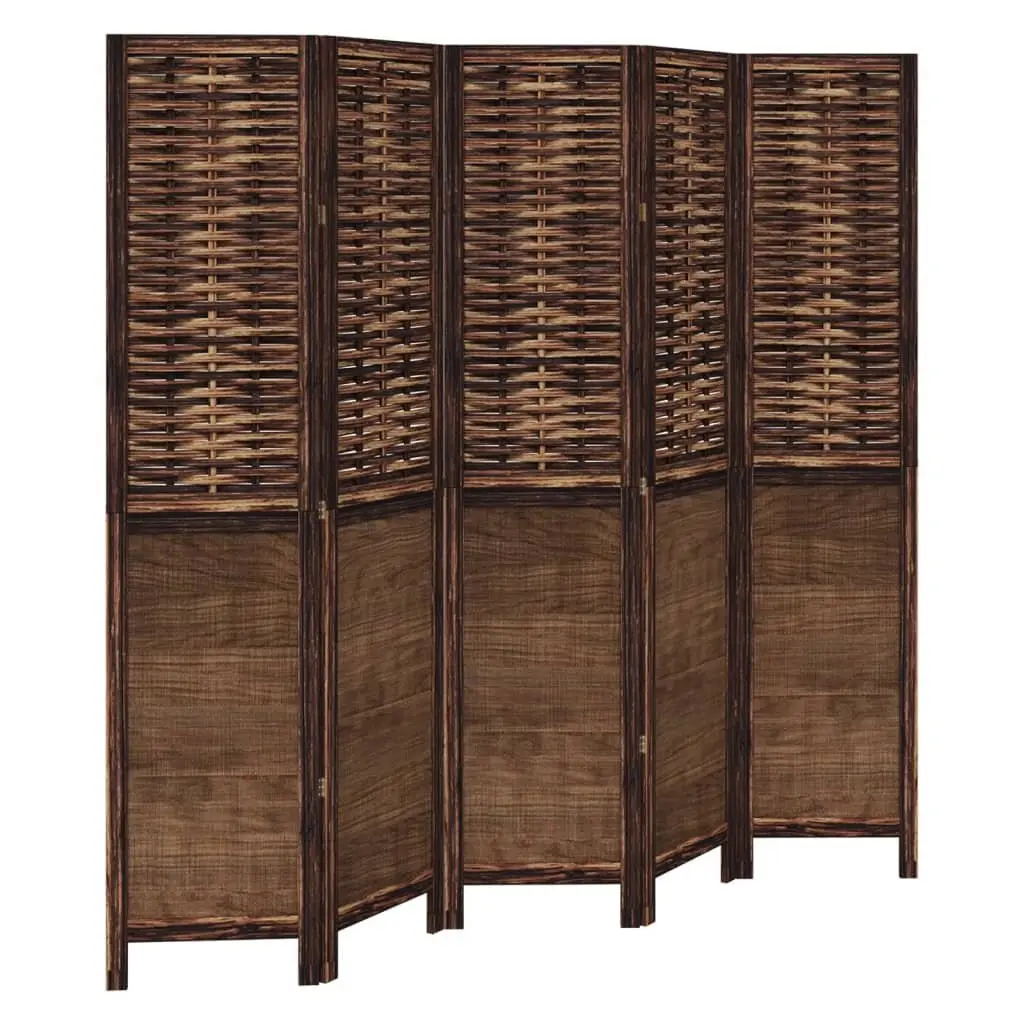 Room Divider Brown 5 Panels Solid Wood Folding Privacy Screen Indoor