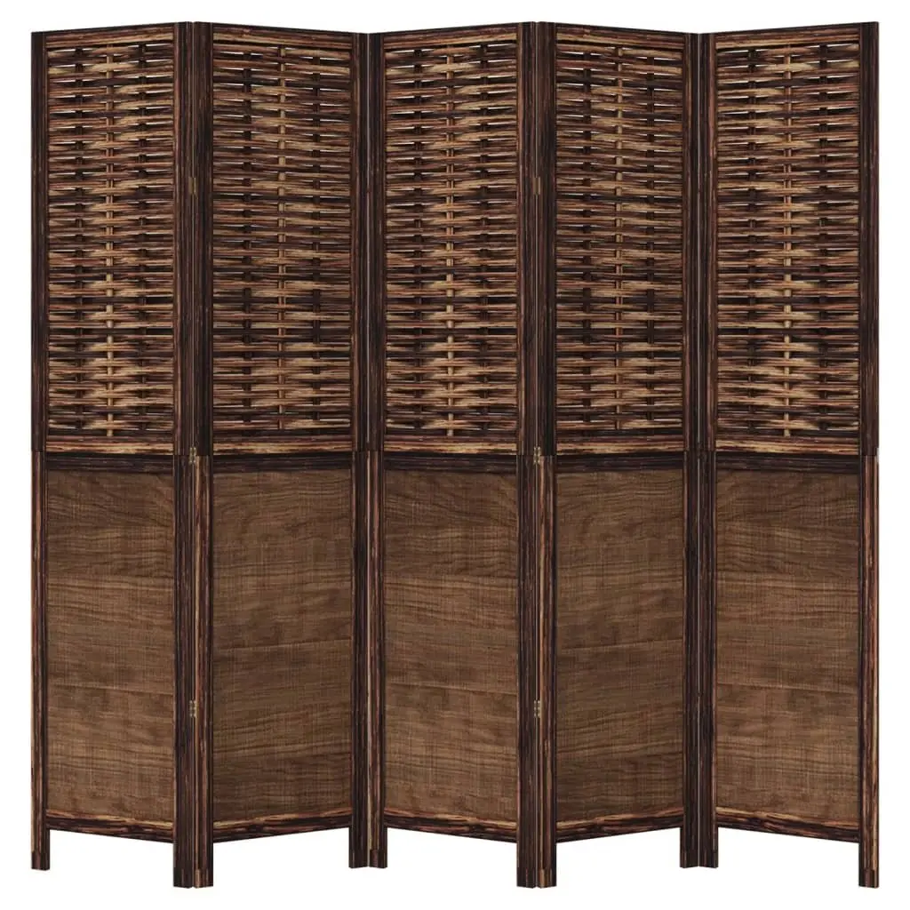 Room Divider Brown 5 Panels Solid Wood Folding Privacy Screen Indoor