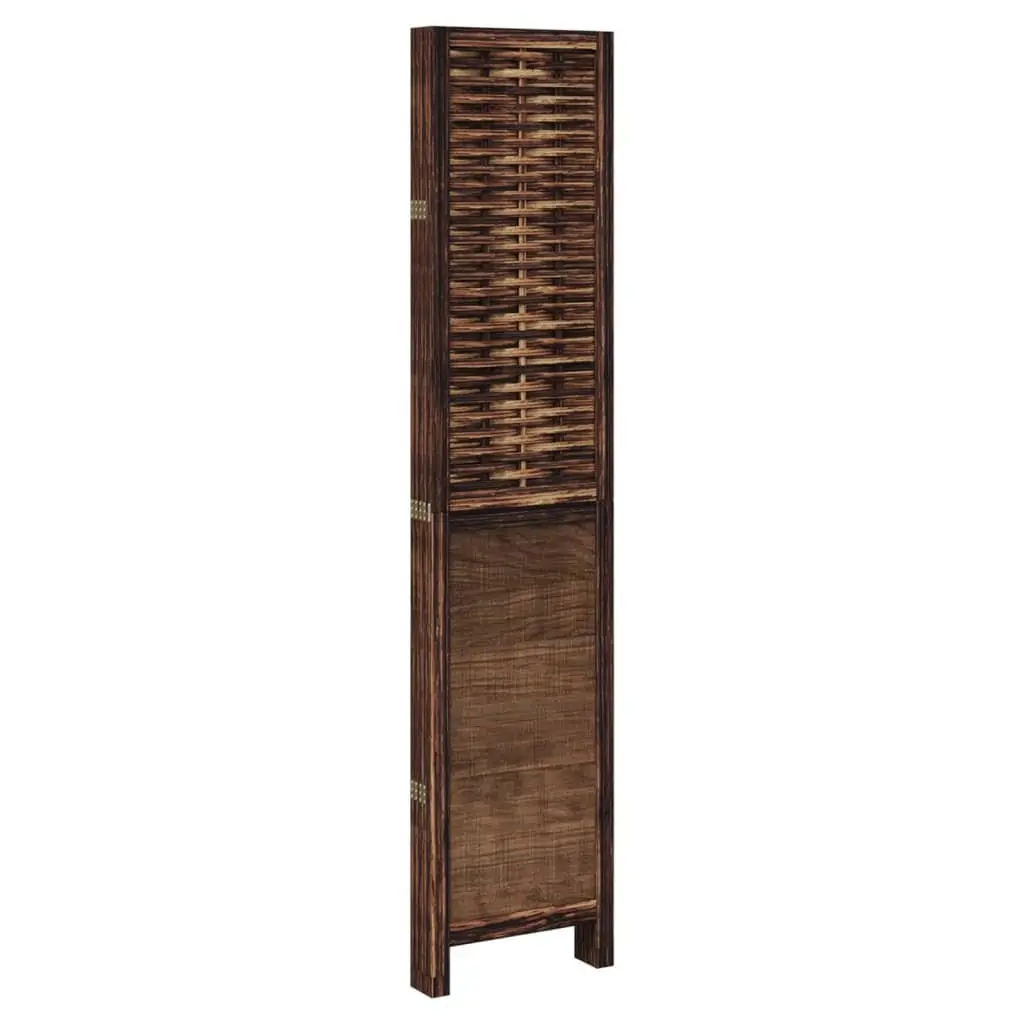 Room Divider Brown 5 Panels Solid Wood Folding Privacy Screen Indoor