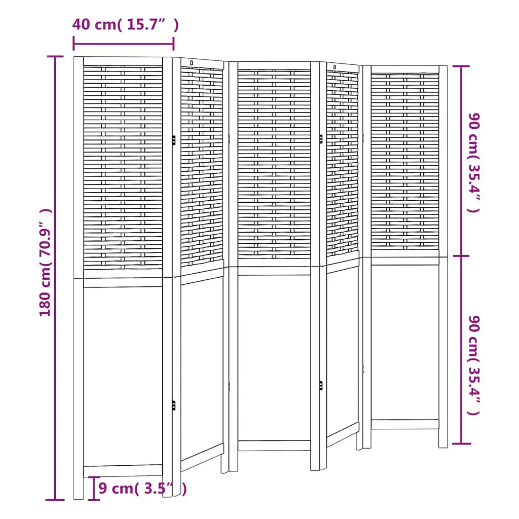Room Divider Brown 5 Panels Solid Wood Folding Privacy Screen Indoor