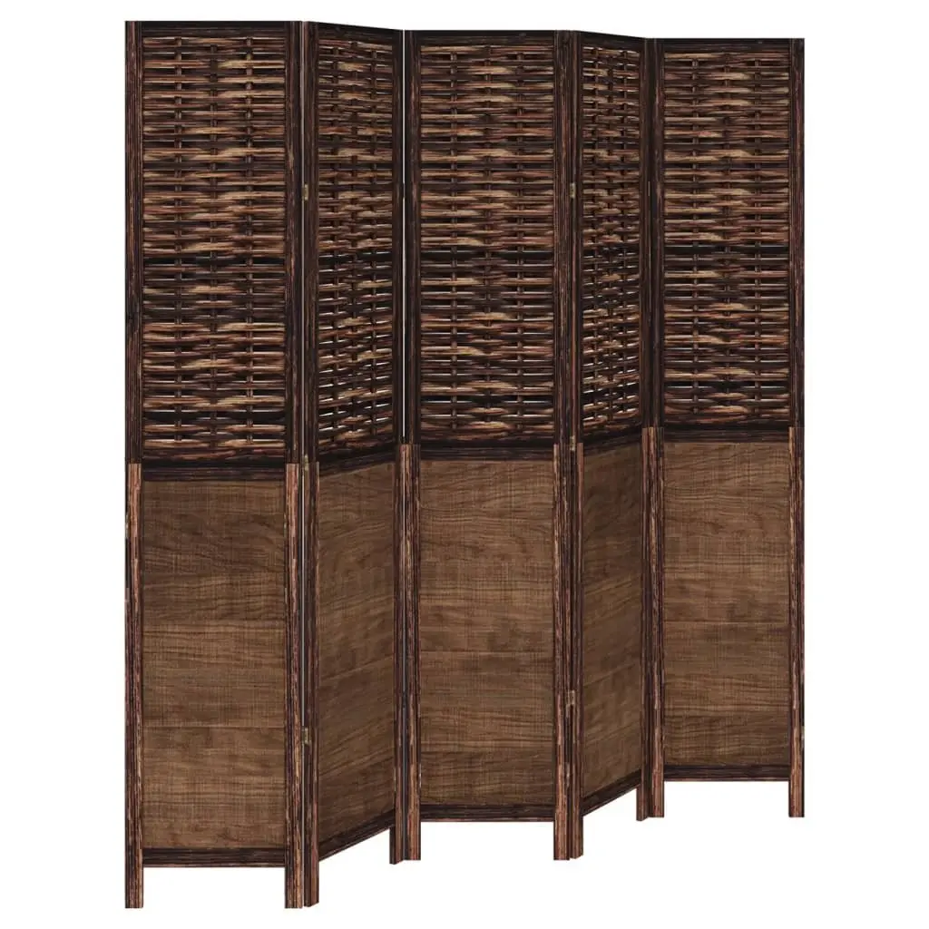 Room Divider Brown 5 Panels Solid Wood Folding Privacy Screen