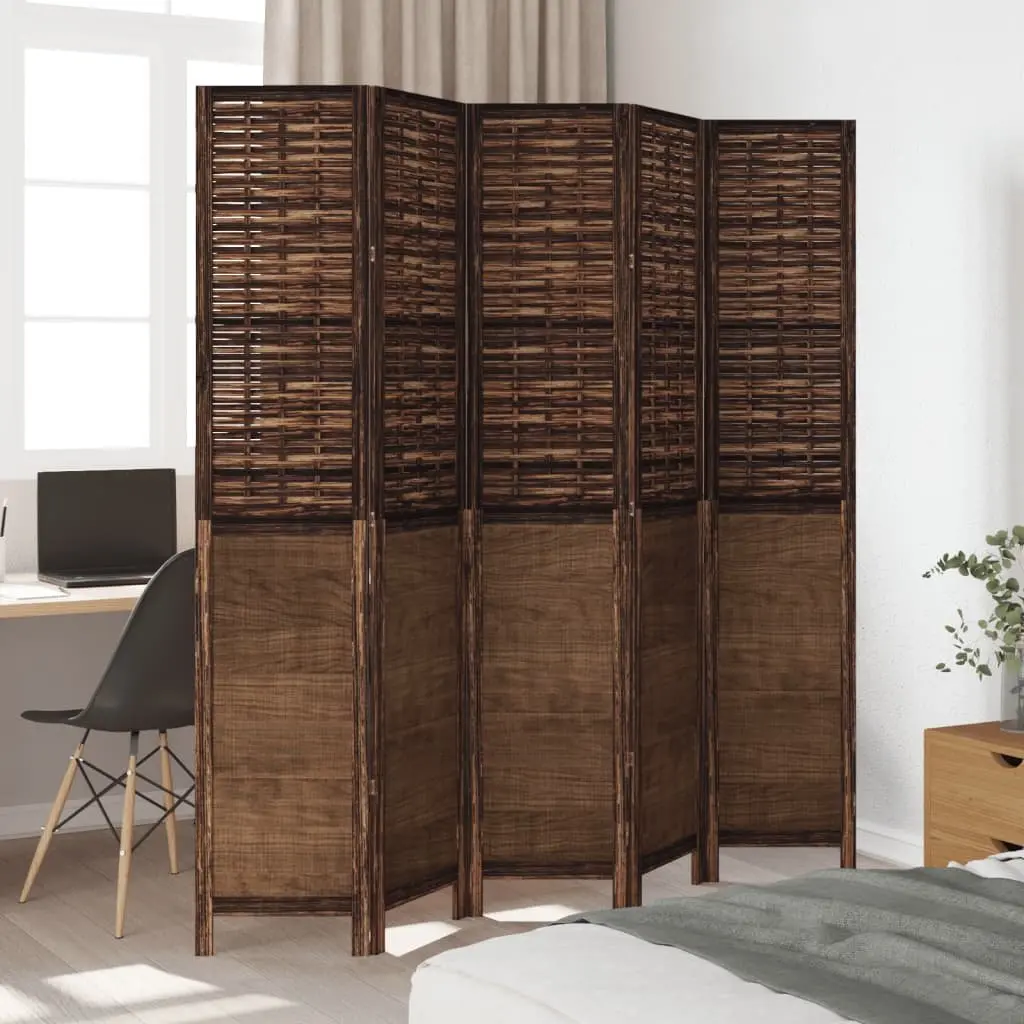Room Divider Brown 5 Panels Solid Wood Folding Privacy Screen
