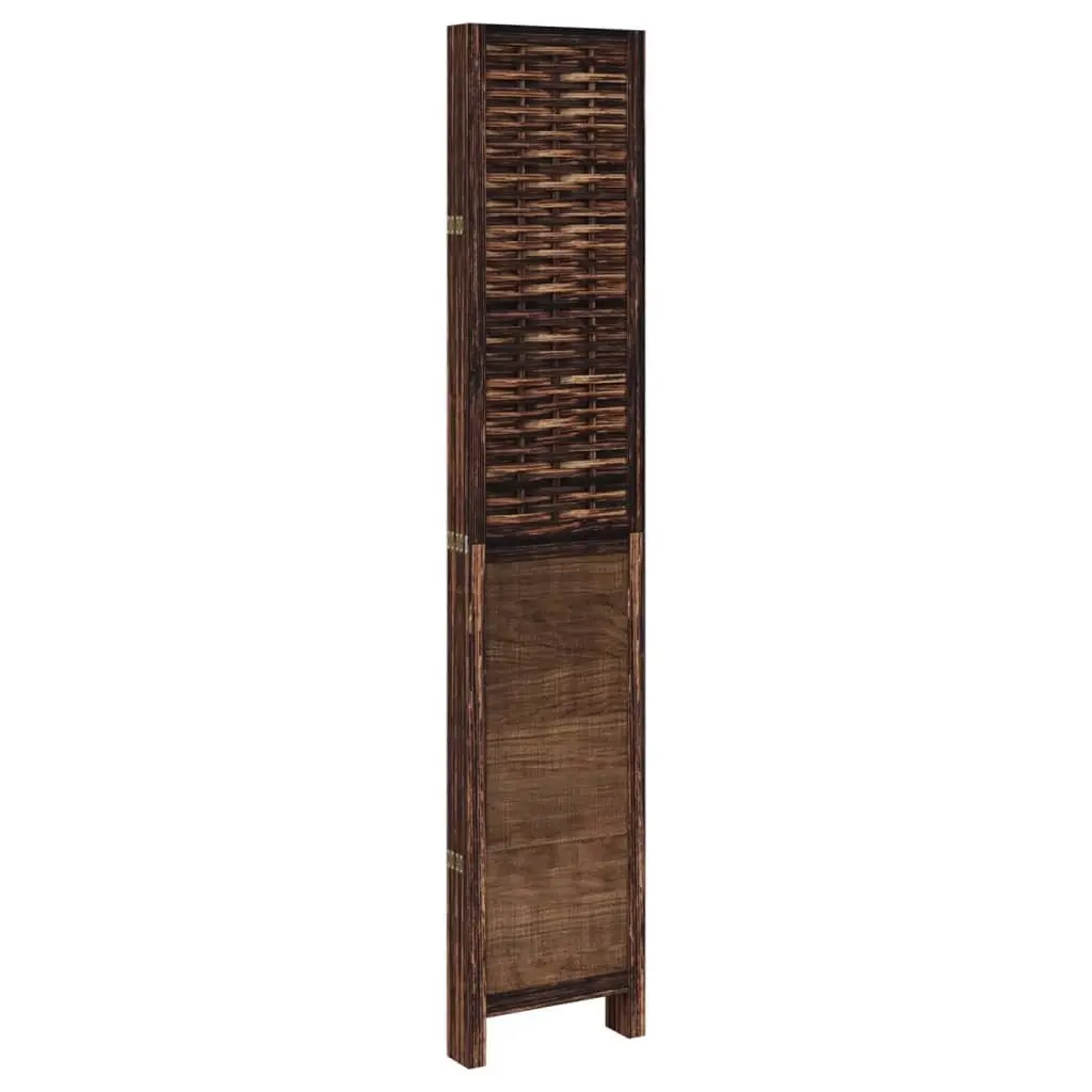 Room Divider Brown 5 Panels Solid Wood Folding Privacy Screen