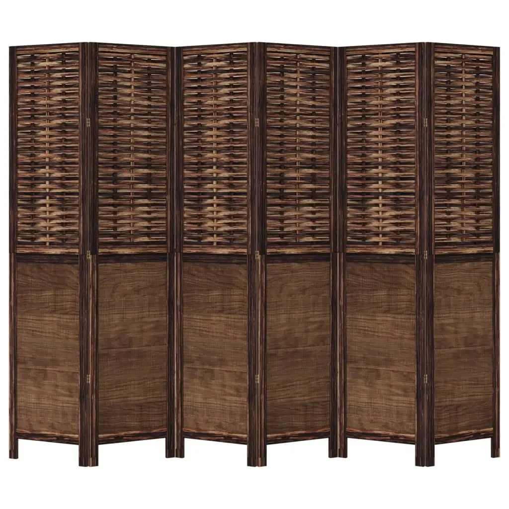 Room Divider Dark Brown 6 Panel Folding Screen Solid Wood Paulownia Privacy Partition