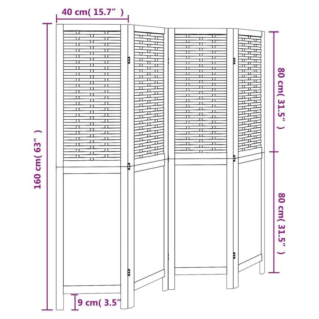 Room Divider White 4 Panels Folding Screen Privacy Partition Indoor Decor
