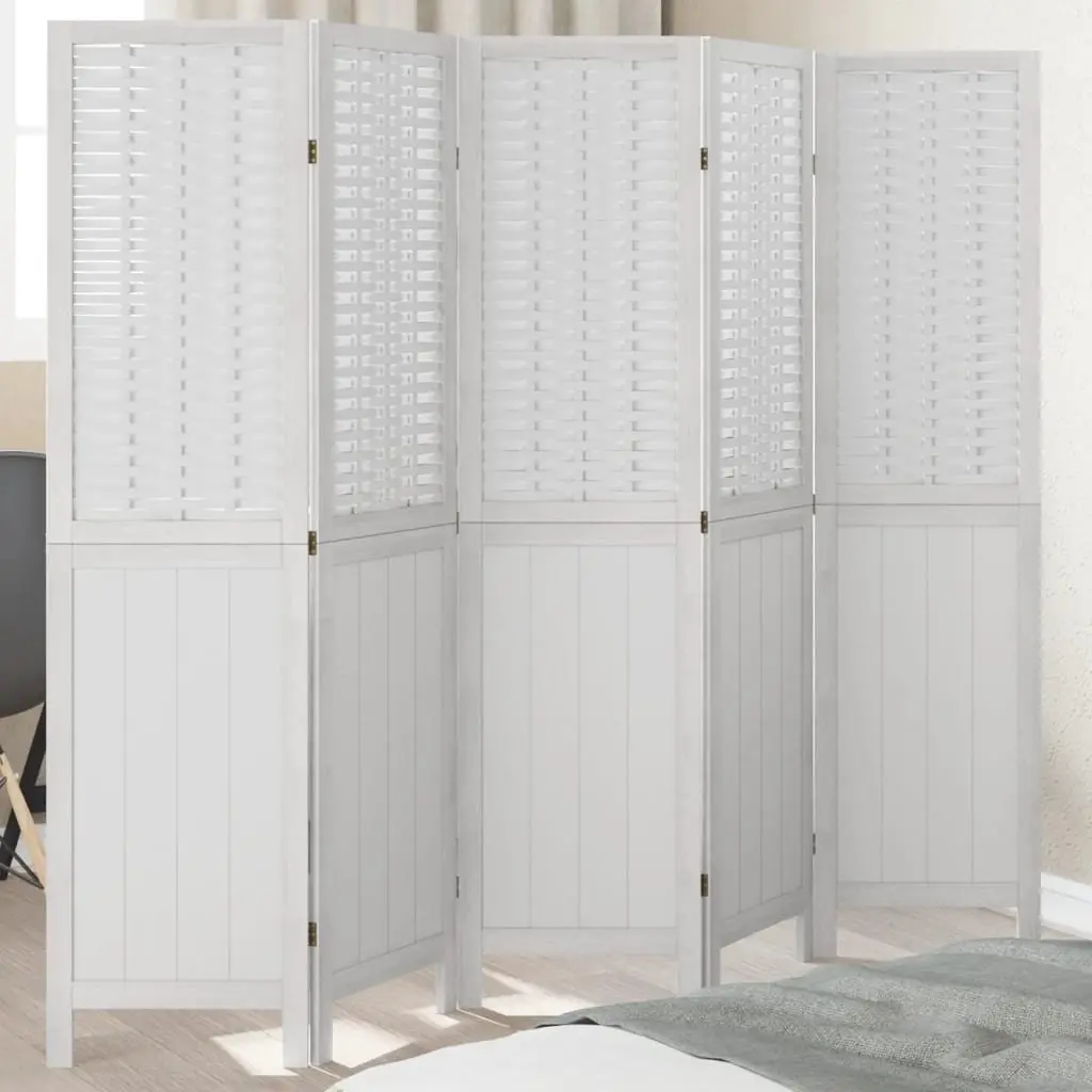 Room Divider White 5 Panels Folding Privacy Screen Indoor Partition