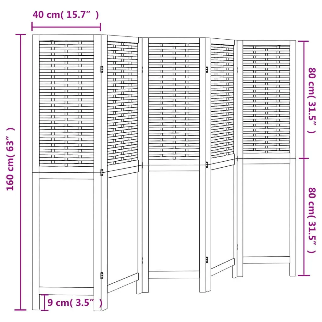 Room Divider White 5 Panels Folding Privacy Screen Indoor Partition