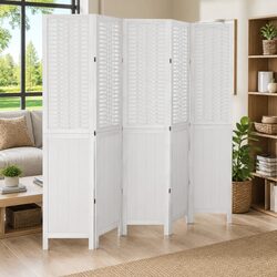 Room Divider 5 Panels White Folding Privacy Screen Partition Indoor Decorative
