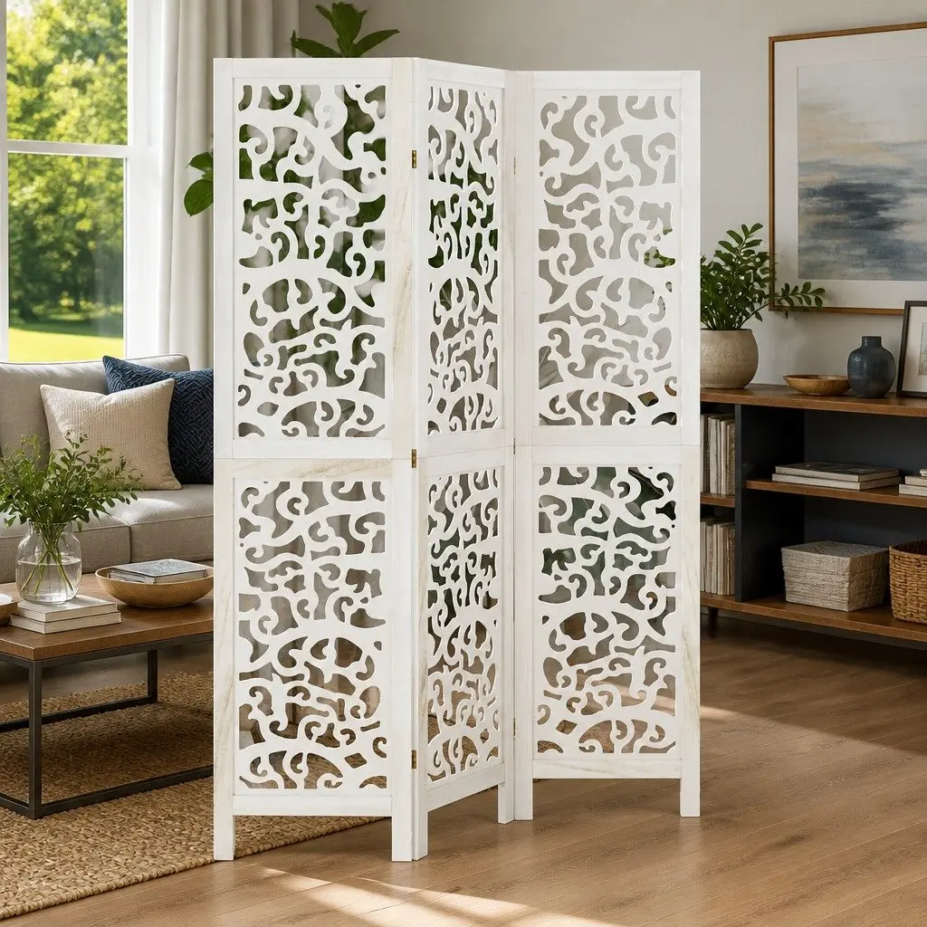 Room Divider White 3 Panels Folding Privacy Screen Indoor Partition Decorative