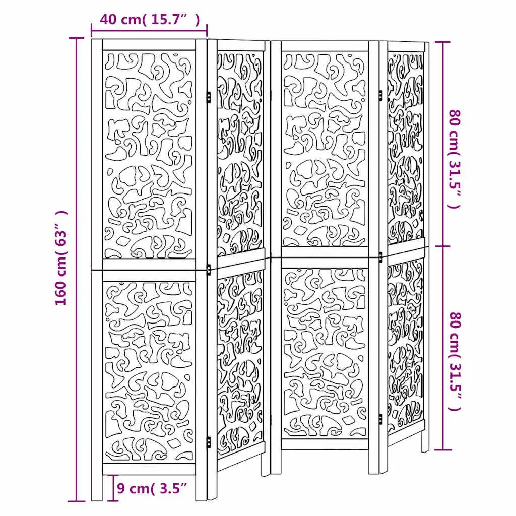 Room Divider White 4 Panels Folding Privacy Screen Indoor Partition Wood Frame