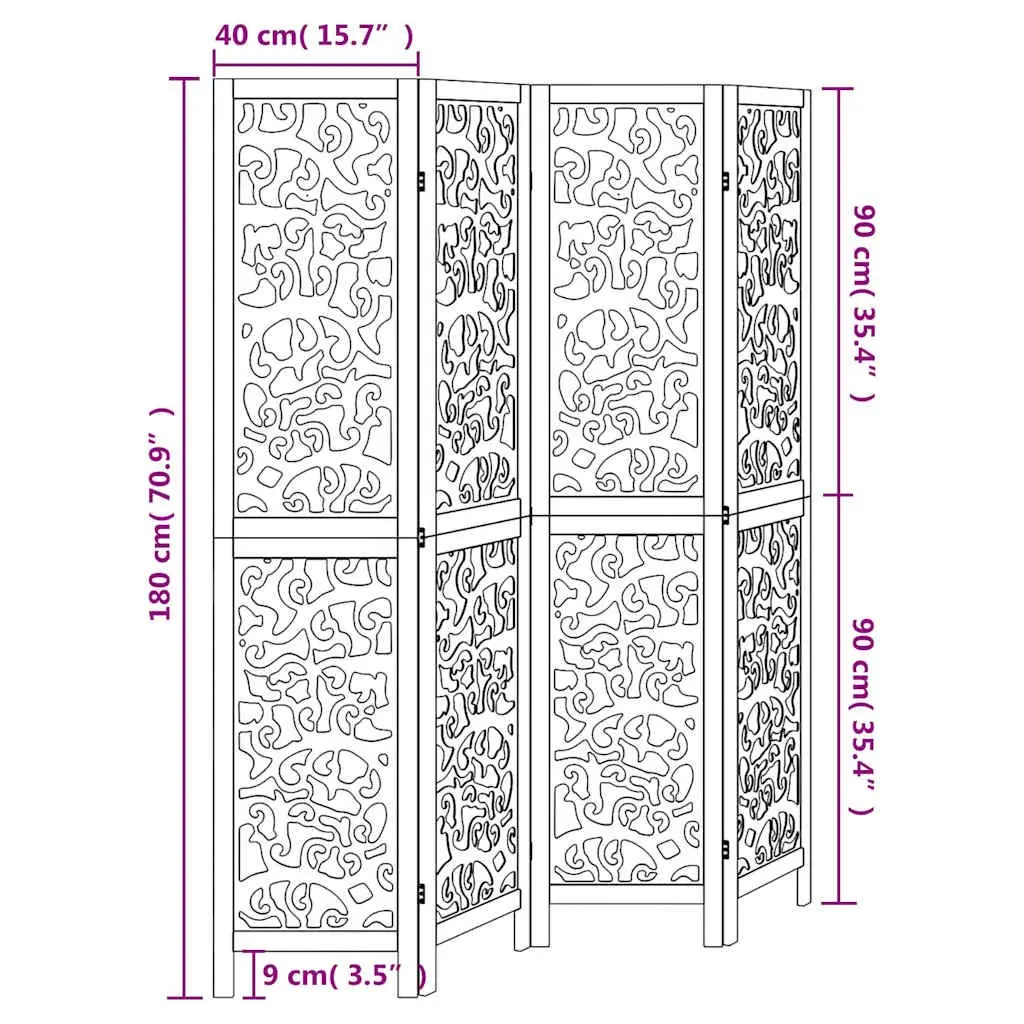 Room Divider White 4 Panel Folding Paulownia Wood Screen Privacy Partition
