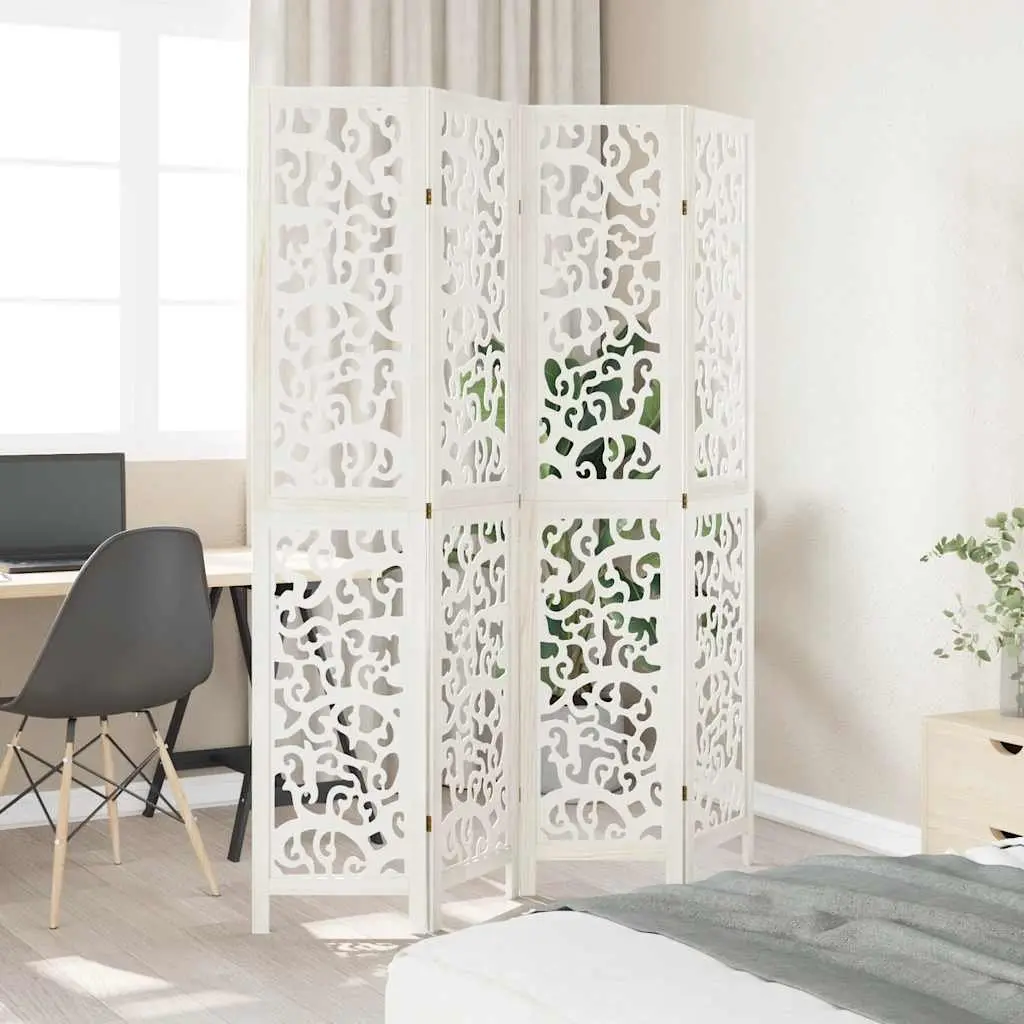 Room Divider White 4 Panels Folding Privacy Screen Indoor Decorative