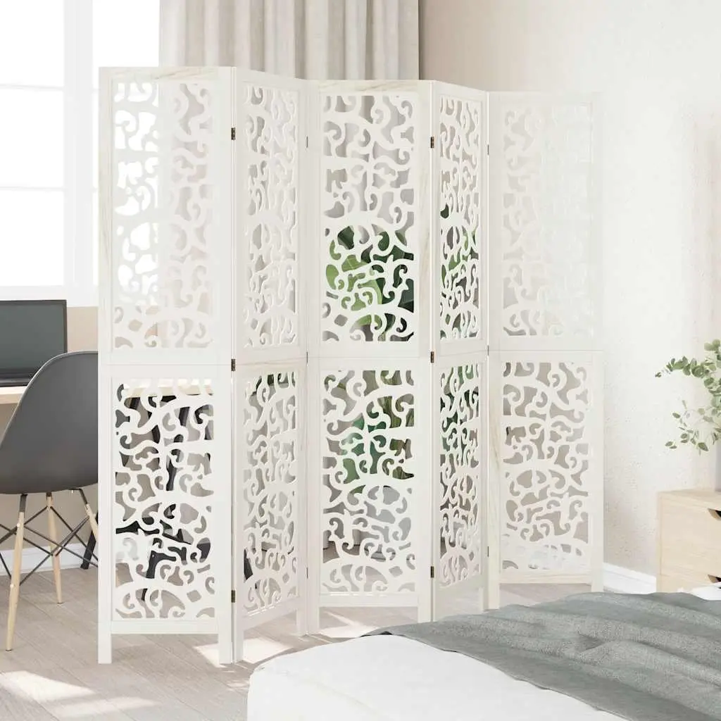 Room Divider White 5 Panels Folding Privacy Screen Indoor Decorative