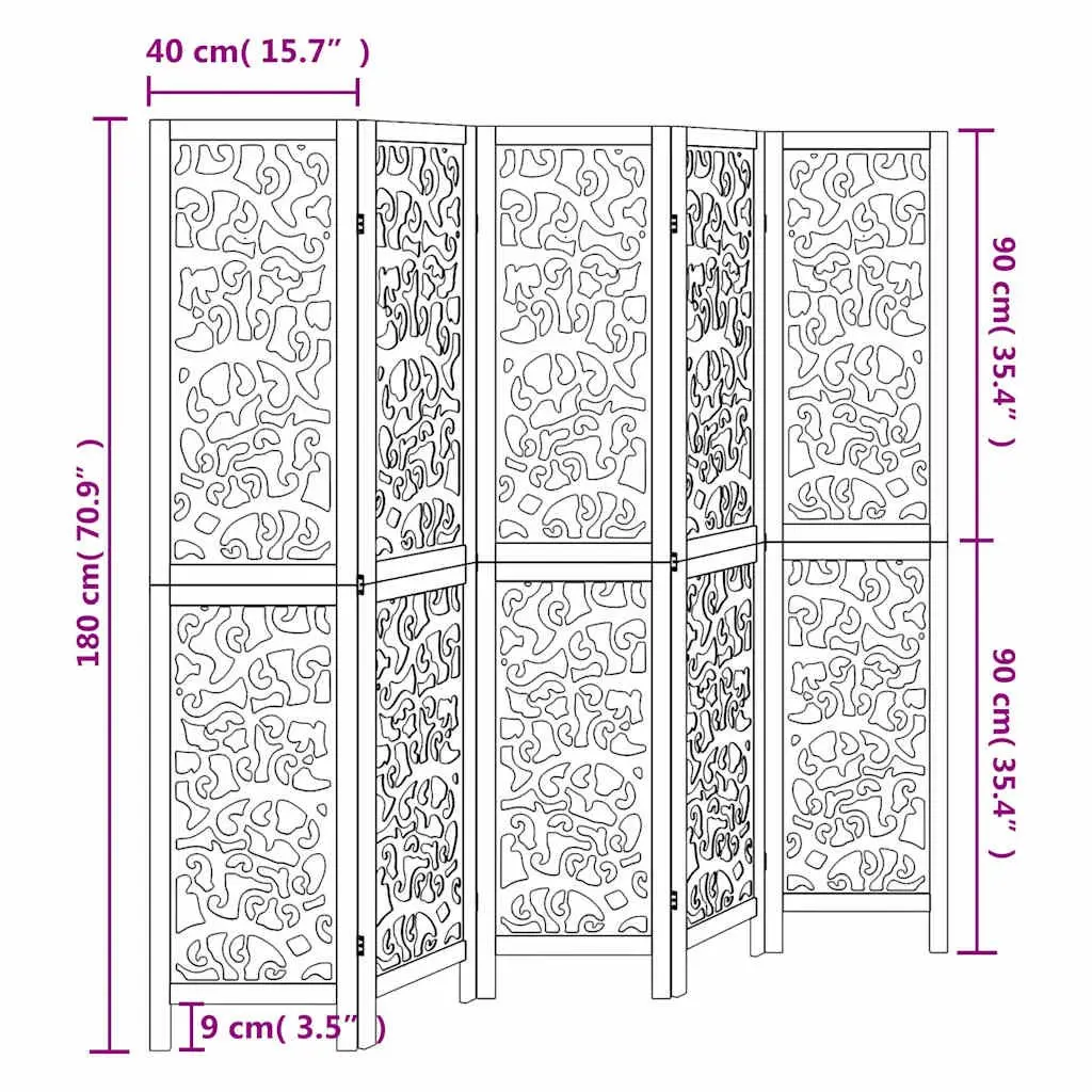 Room Divider White 5 Panels Folding Privacy Screen Indoor Decorative