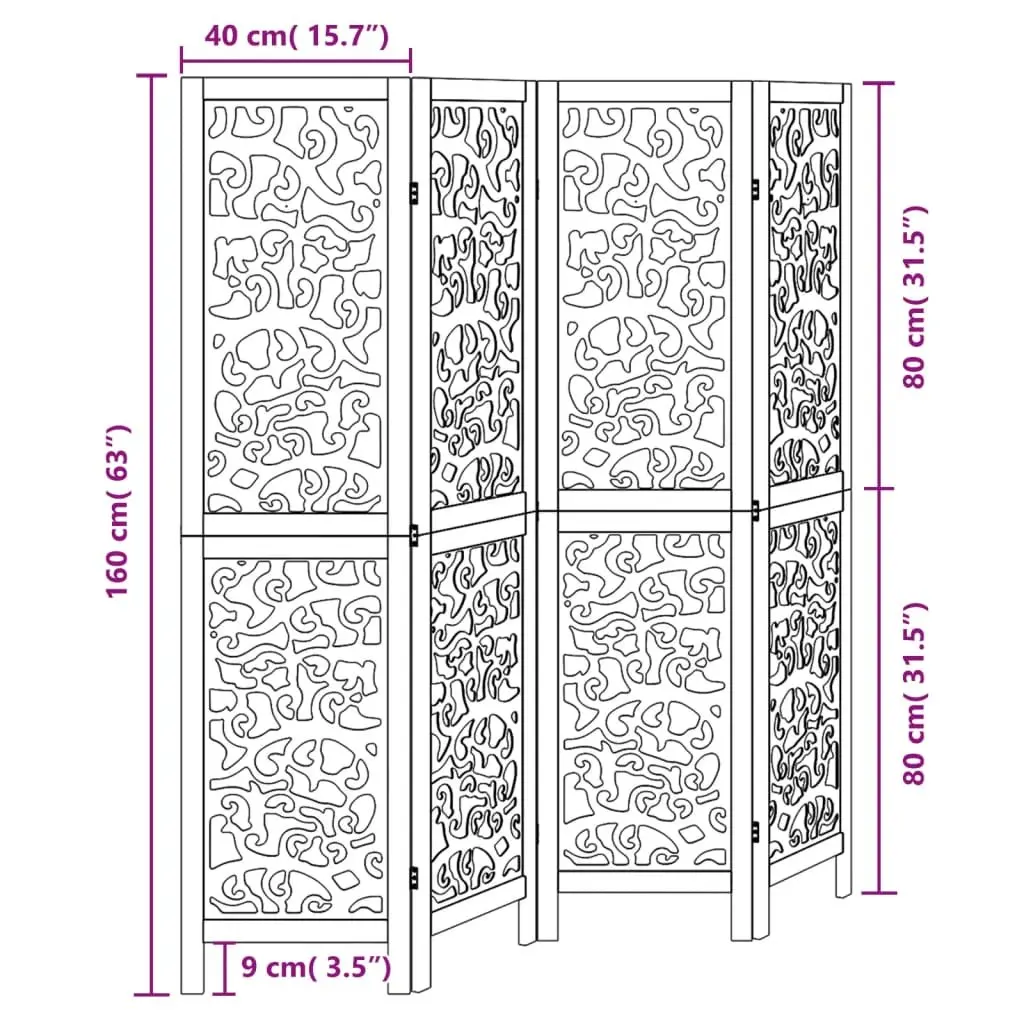 Room Divider Black 4 Panels Folding Privacy Screen Partition Indoor Decor