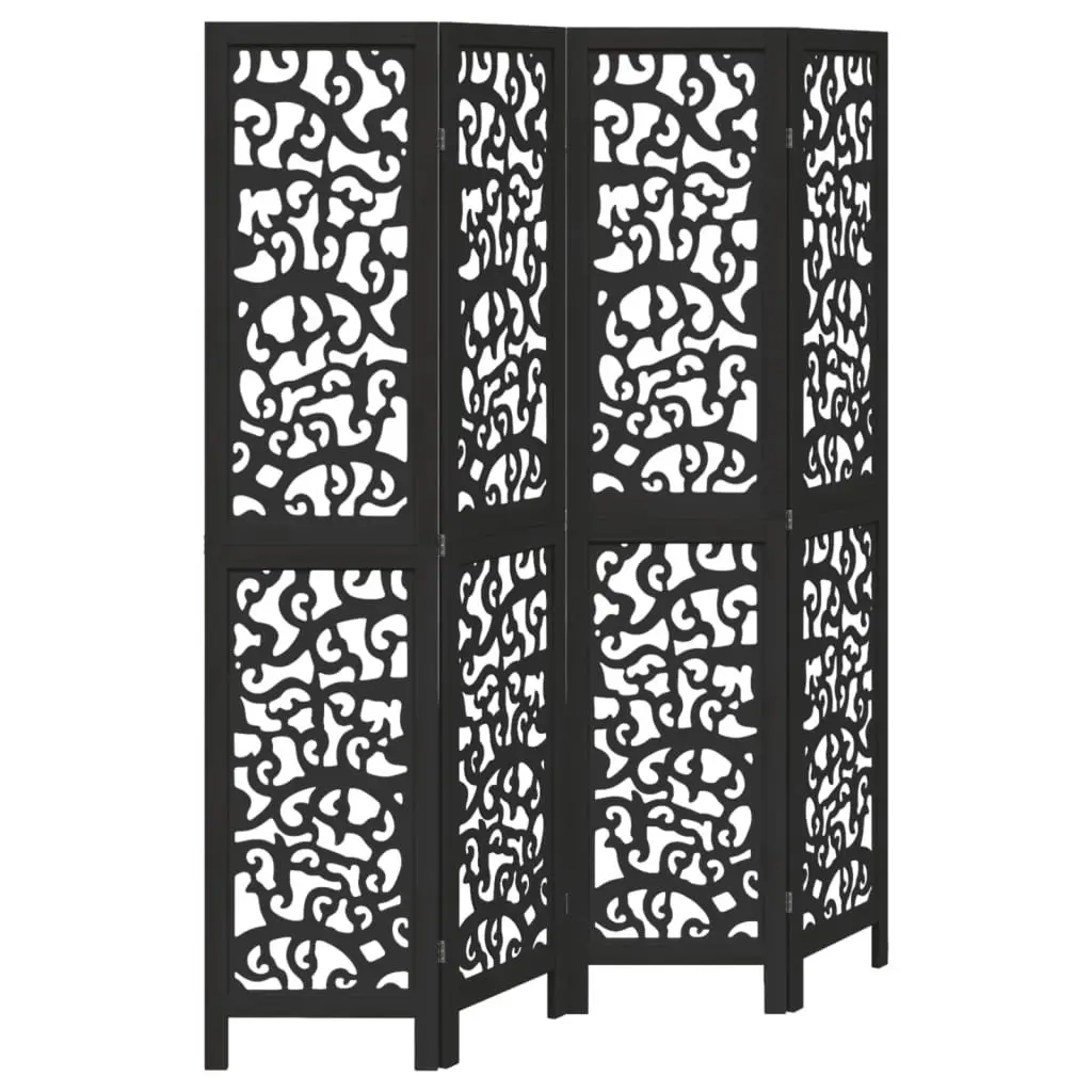 4 Panel Room Divider Black Solid Wood Paulownia Folding Privacy Screen Partition