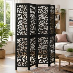 Black 4-Panel Folding Room Divider Screen