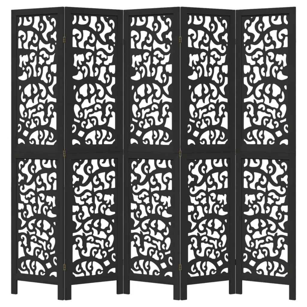 Room Divider Black 5 Panel Folding Privacy Screen Indoor Partition Wood