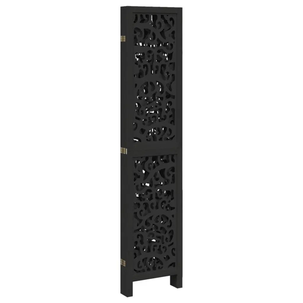 Room Divider Black 5 Panel Folding Privacy Screen Indoor Partition Wood