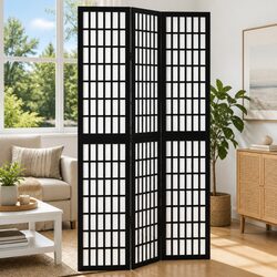 3-Panel Black Room Divider for Privacy