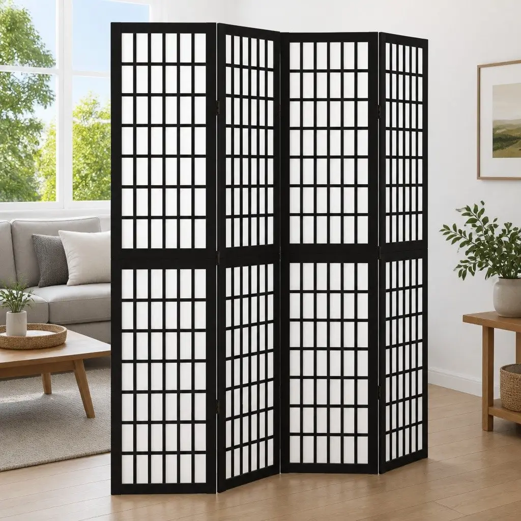 Room Divider Black 4 Panels Folding Privacy Screen Partition Indoor Decorative
