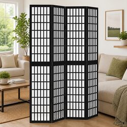 Room Divider 4 Panels Black Folding Privacy Screen Indoor Partition Decor
