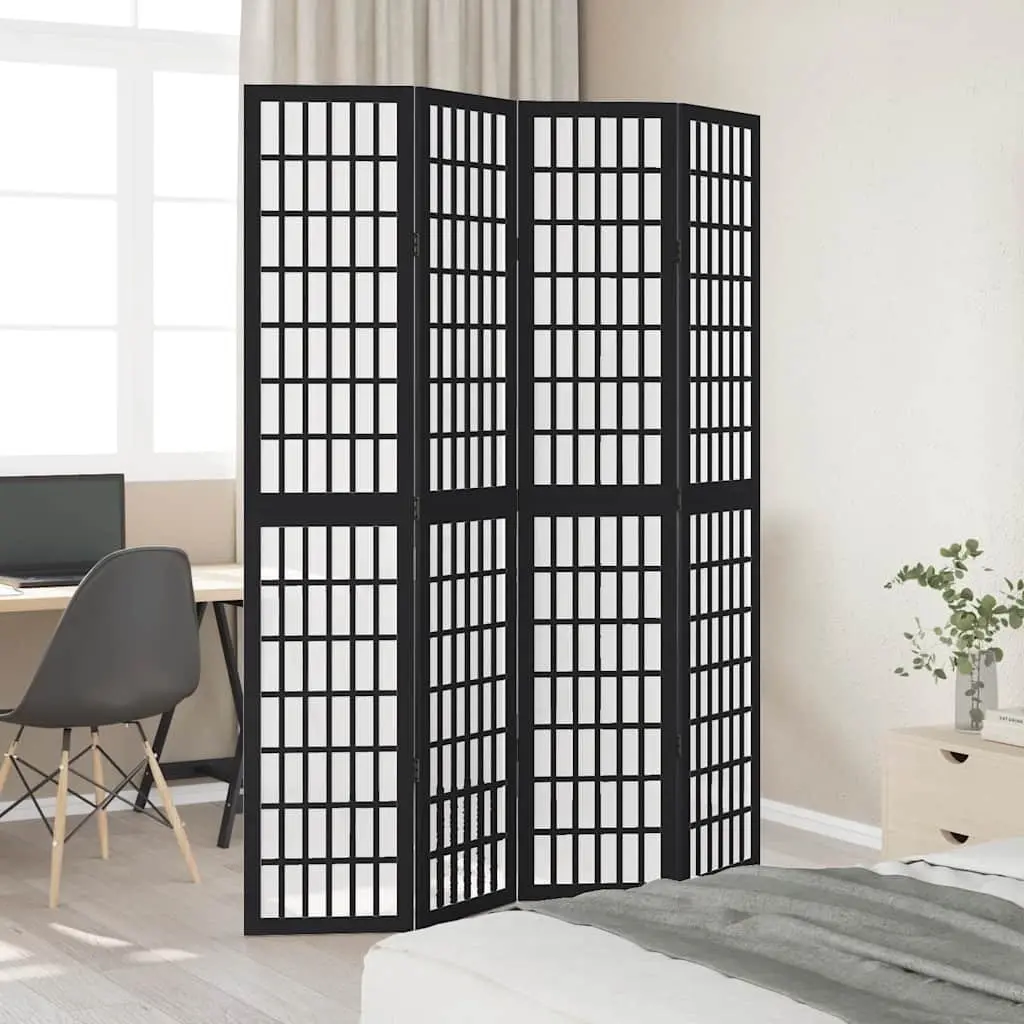 Room Divider Black 4 Panels Folding Privacy Screen Indoor Partition